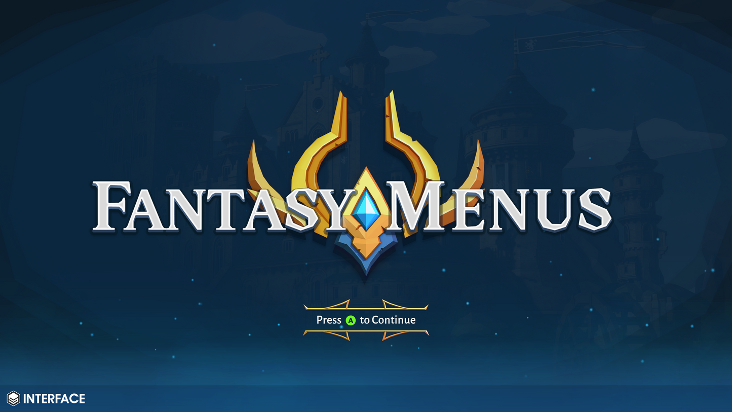 Console game menu example from the INTERFACE Fantasy Menus asset pack