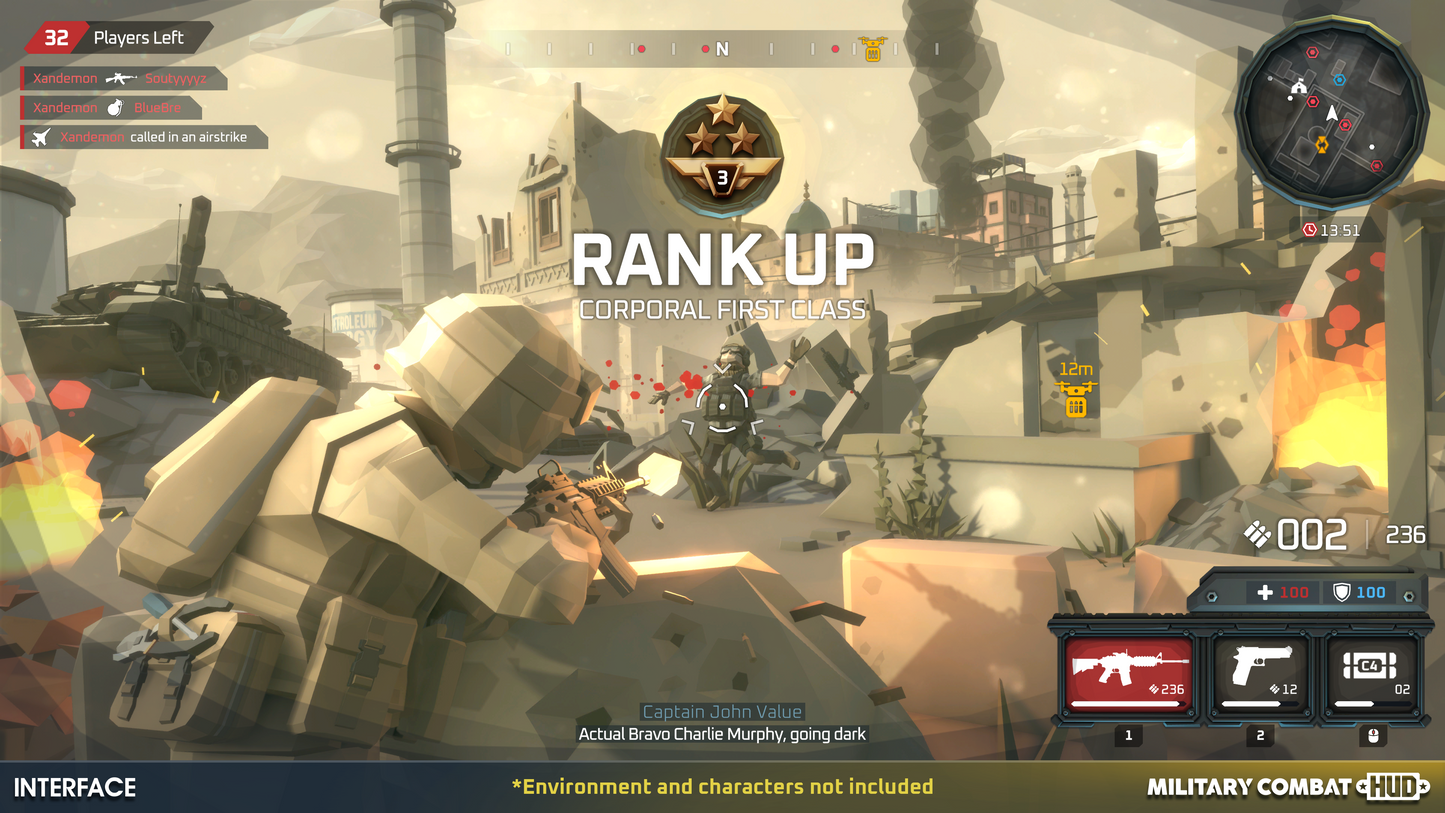 Character class rank-up HUD component in a 3rd person team shooter game