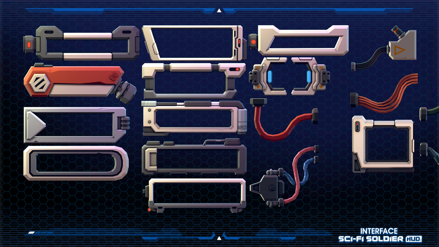 Mechanical component sprites for designing HUD elements for games