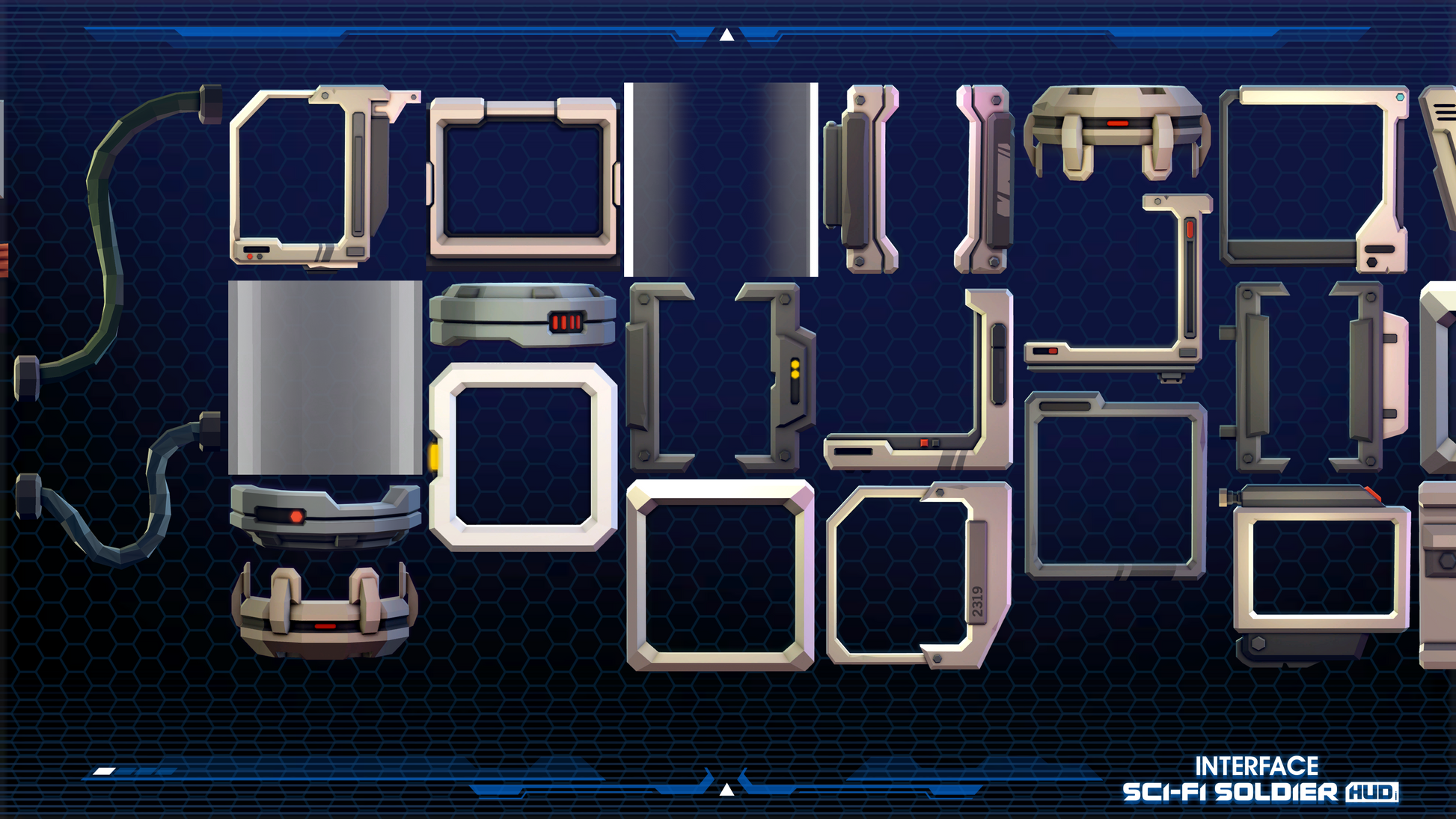 Space component sprites from the INTERFACE Sci-Fi Soldier HUD asset pack