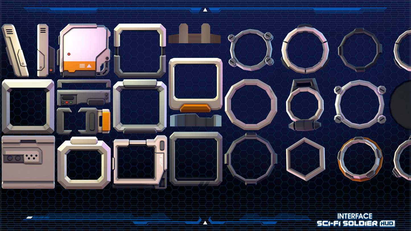 Space windows and framing sprites from the INTERFACE Sci-Fi Soldier HUD asset pack