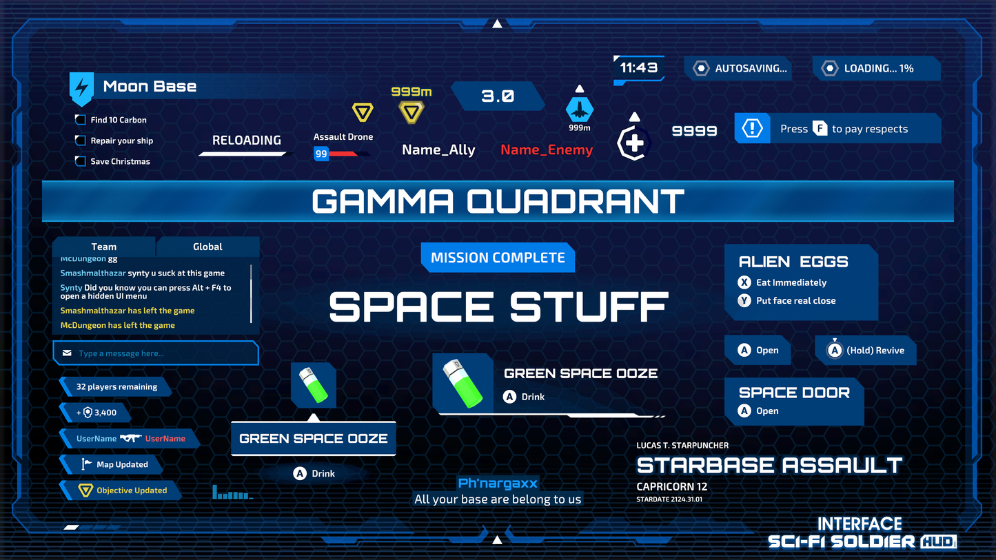 Textual overlays from the INTERFACE Sci-Fi Soldier HUD 3D game asset pack