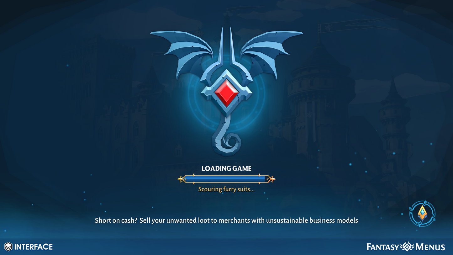 Loading game menu screen example from the INTERFACE Fantasy Menu asset pack