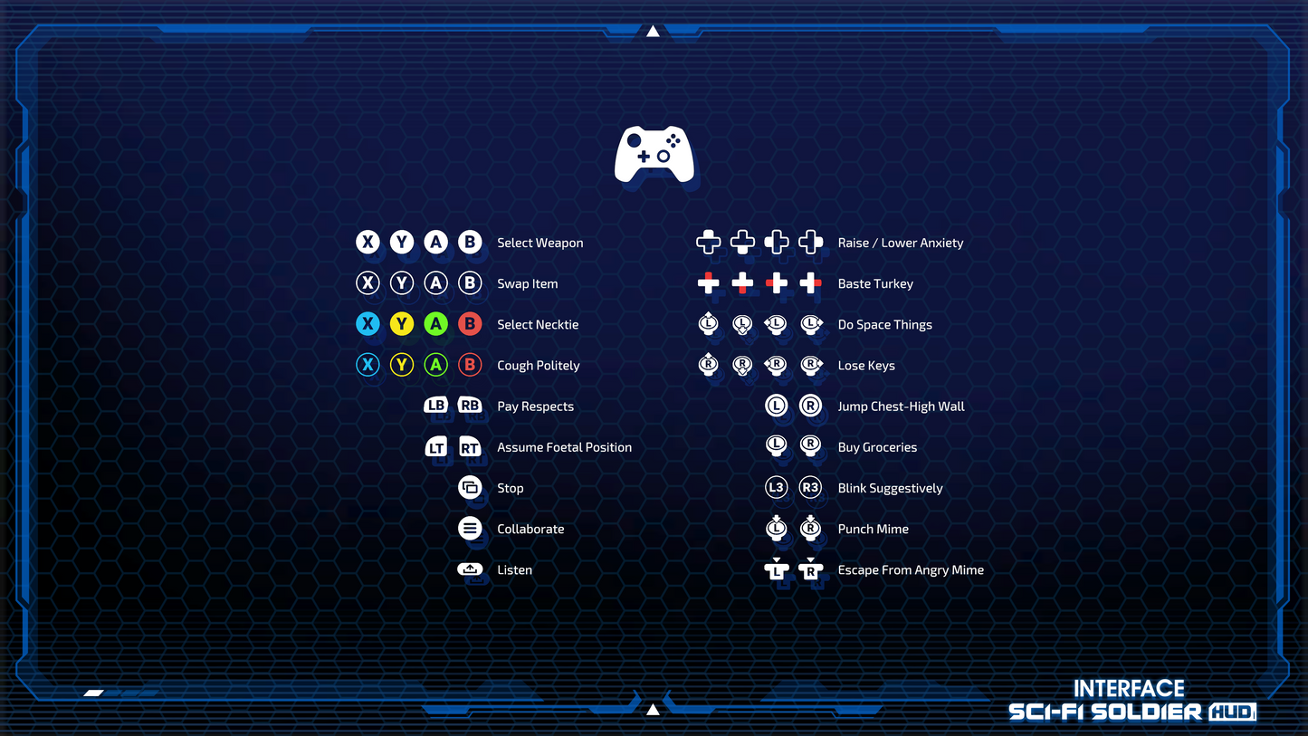 Xbox controller sprites from the INTERFACE Sci-Fi Soldier HUD 3D game asset pack