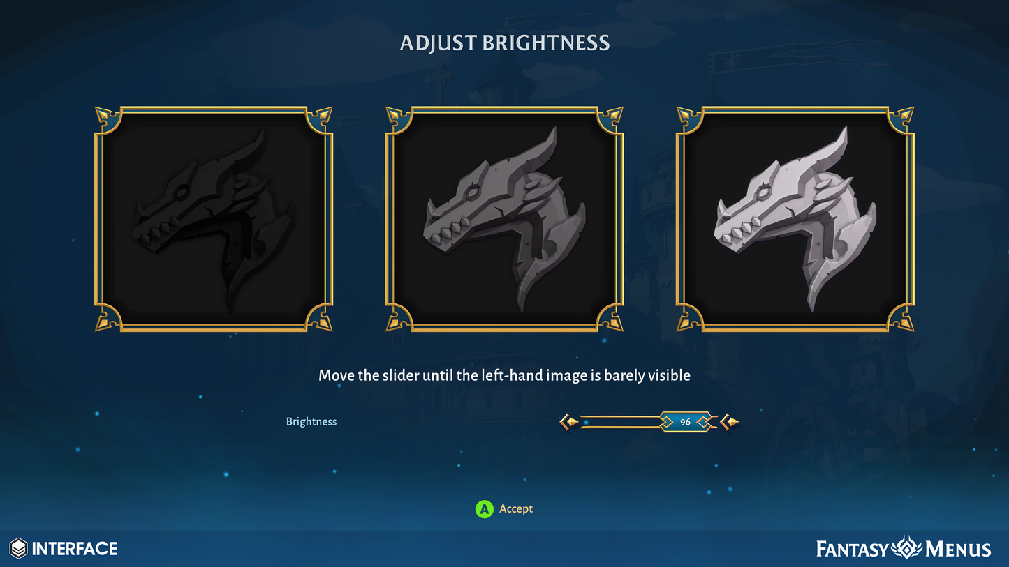 2D UI components for designing a game menu to adjust the brightness