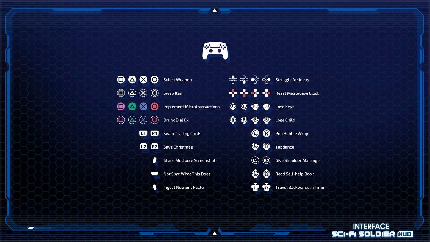 PlayStation controller sprites from the INTERFACE Sci-Fi Soldier HUD 3D game asset pack