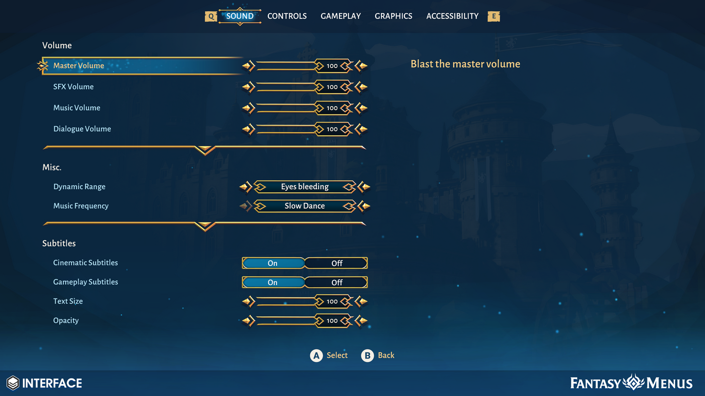 2D sprites and UI components to add unique options and style to game setting menus