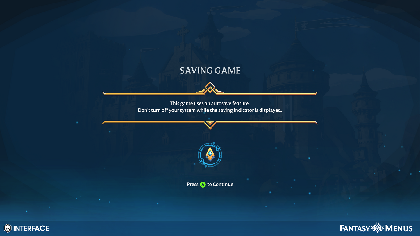 Pre-built 2D autosave popup example from the INTERFACE Fantasty Menus asset pack