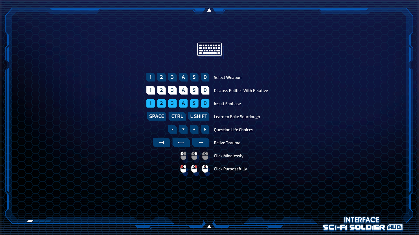 Mouse and keyboard sprites from the INTERFACE Sci-Fi Soldier HUD 3D game asset pack