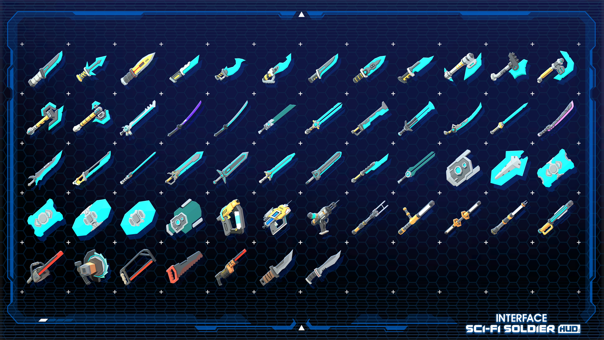 Melee weapon icons from the INTERFACE Sci-Fi Soldier HUD 3D game asset pack