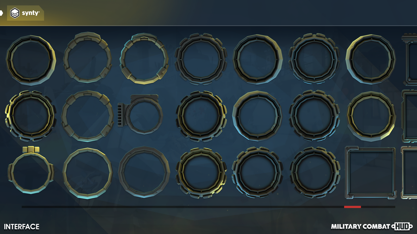 Circular combat HUD sprites for military shooter games
