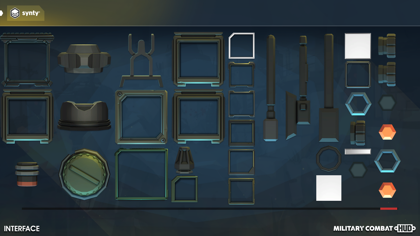 Mechanical miliary components for creating unique combat HUDs in shooter games