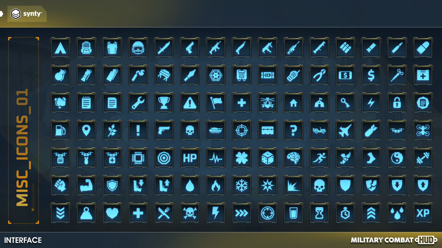 Miscellaneous combat HUD icons for shooter games