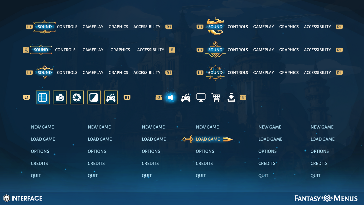 Customisable button icons for game main menu design