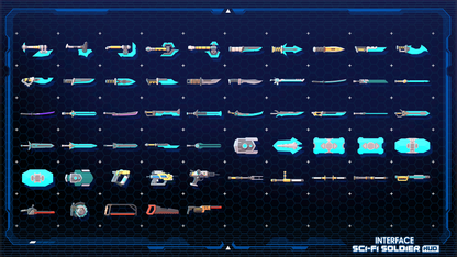 Melee weapon and tool icons from the INTERFACE Sci-Fi Soldier HUD 3D game asset pack