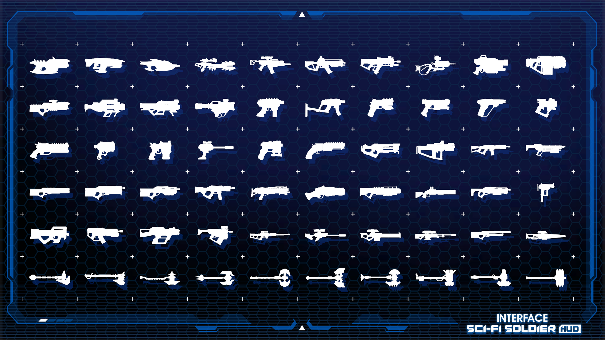 White menu icons for equiipment from the INTERFACE Sci-Fi Soldier HUD 3D game asset pack
