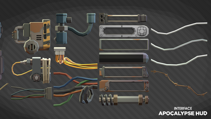 INTERFACE Apocalypse HUD UI asset pack displaying wire and conductor part sprites for game design