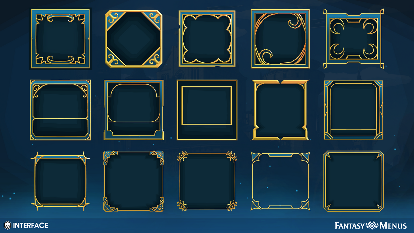 2D frame sprites and UI components for developing a unique main menu system for a game
