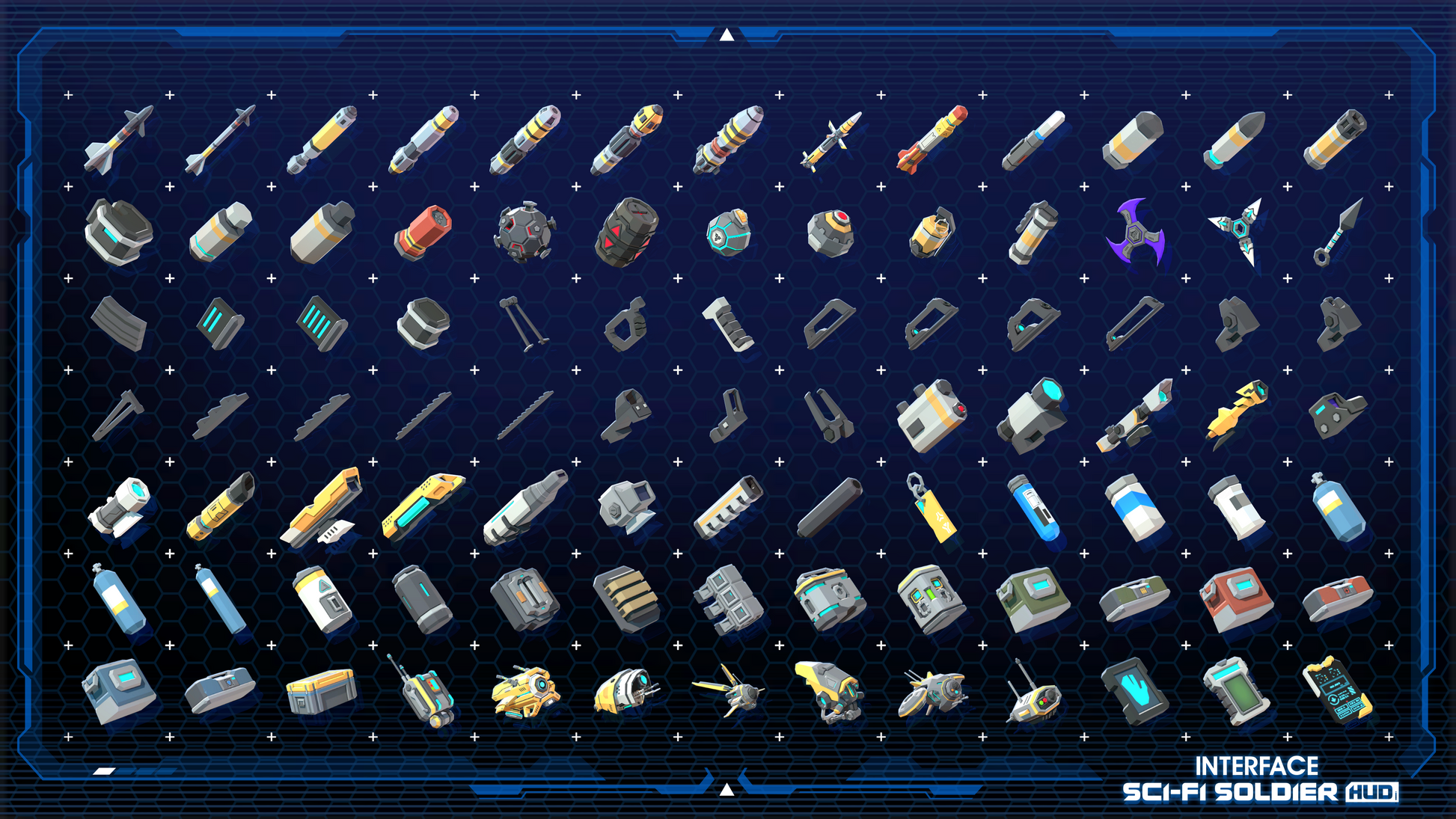 Consumables icons for games from the INTERFACE Sci-Fi Soldier HUD 3D game asset pack