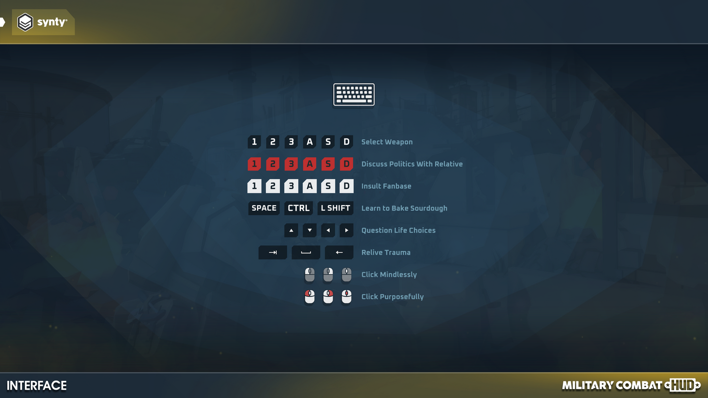 Keyboard and Mouse HUD input icons for shooter game designers