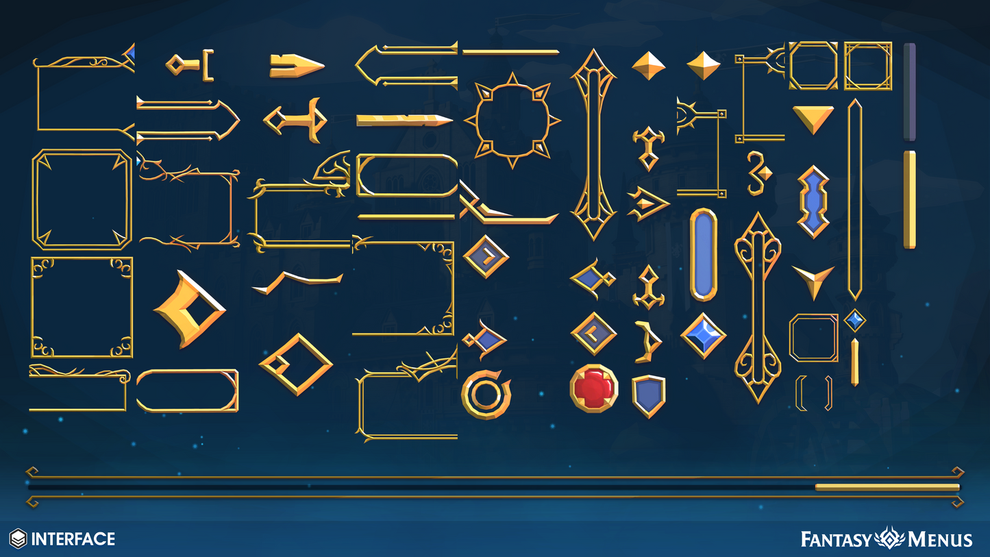 2D frame sprites and icons for game menu layout design
