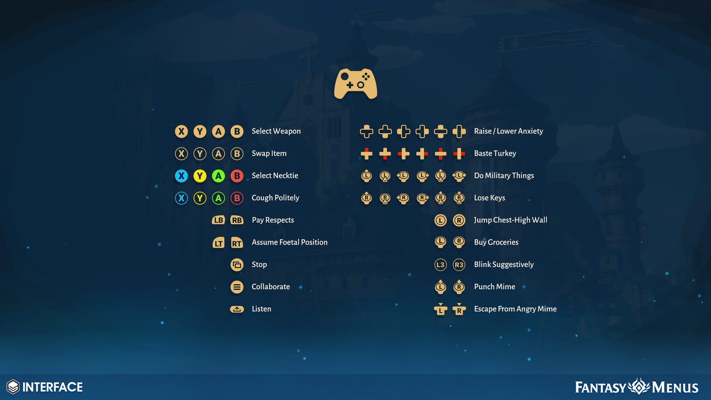 2D sprites and UI components for creating a main menu in a Xbox game