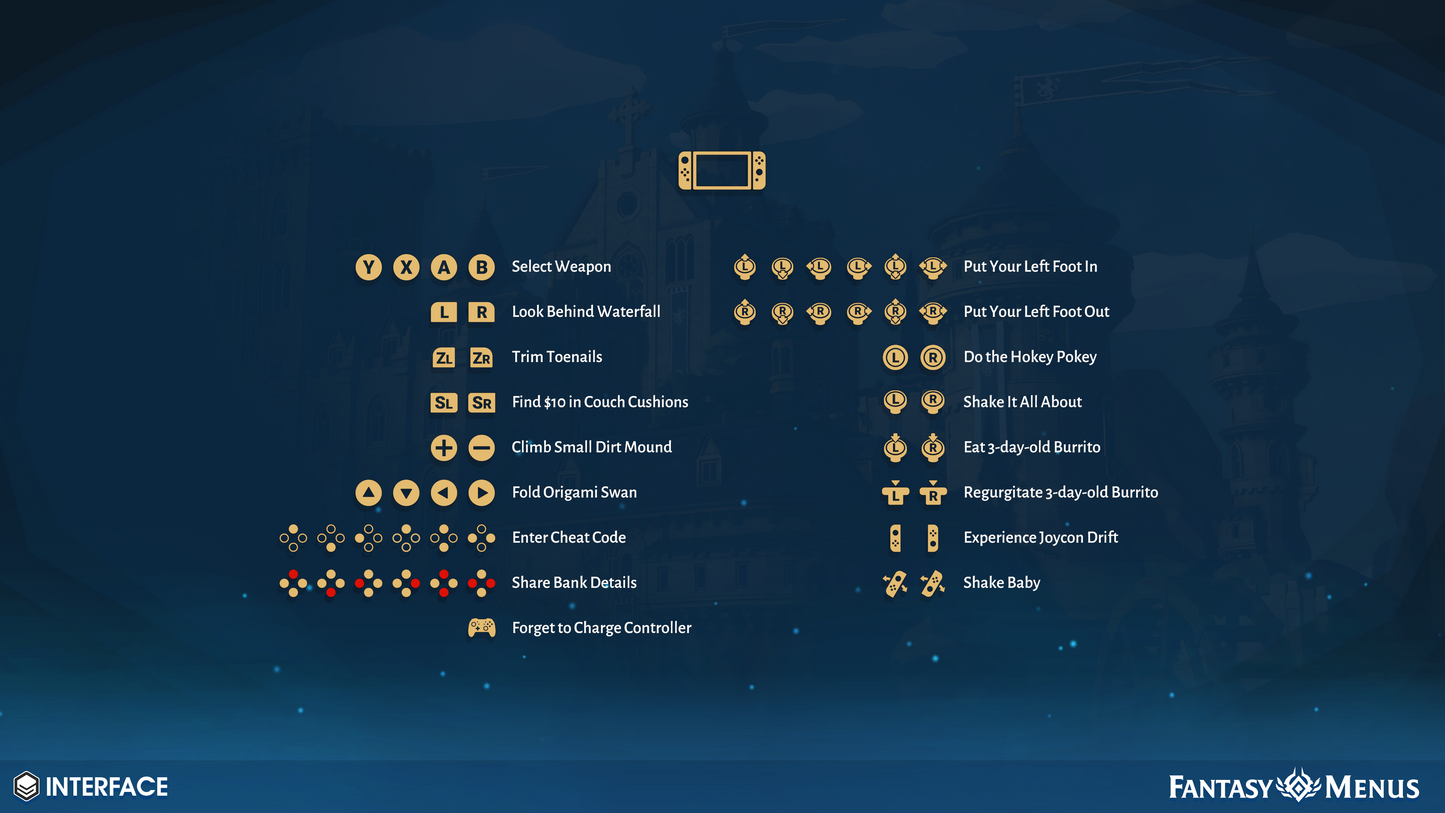 2D sprites and UI components for creating a main menu in a Nintendo game