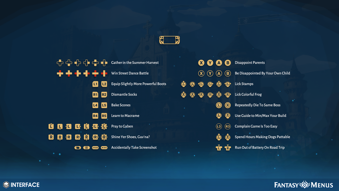 2D sprites and UI components for creating a Steam Deck main menu in a game