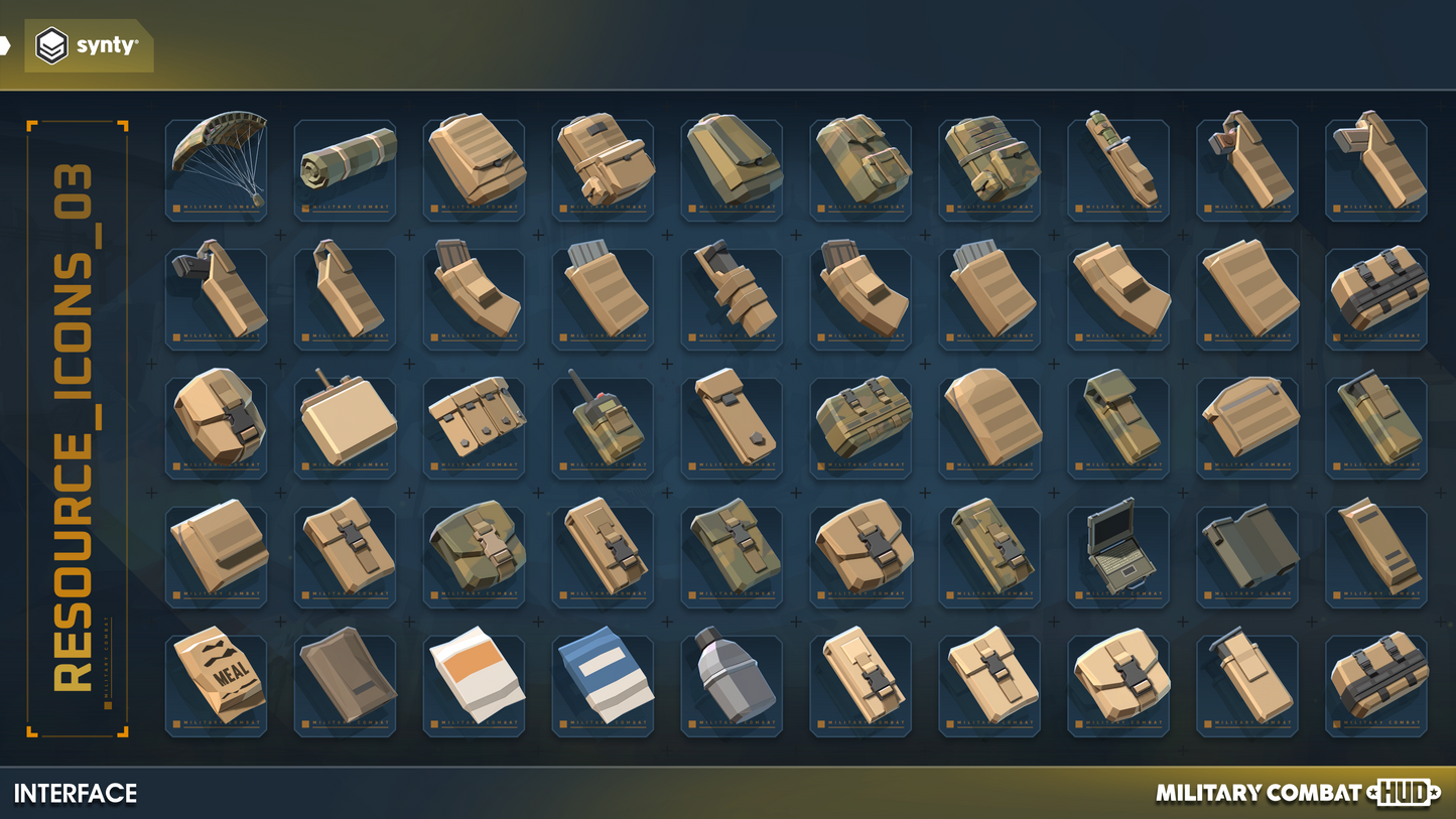 Military resource HUD icons for shooter game designers
