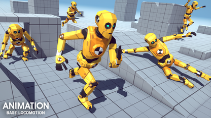 Base Locomotion character asset from Synty framed in different animated poses