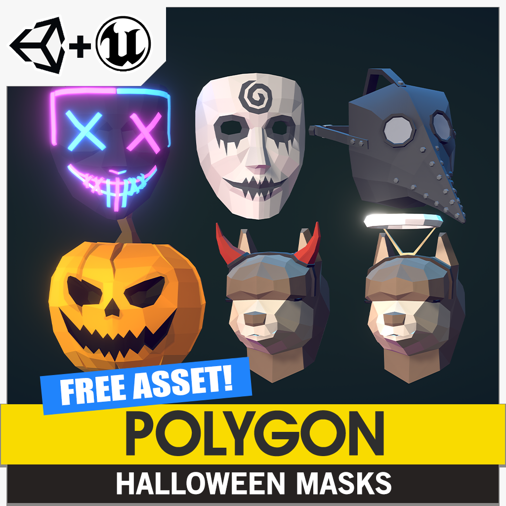Free POLYGON Halloween Horror Masks game development assets for Unreal Engine and Unity
