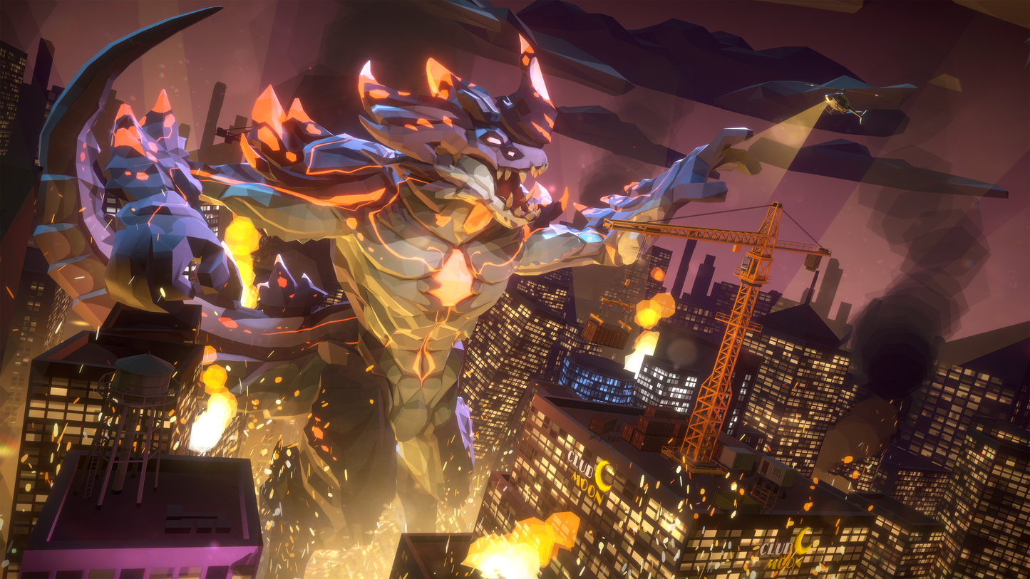 3D Kaiju alien monster asset destroying a city
