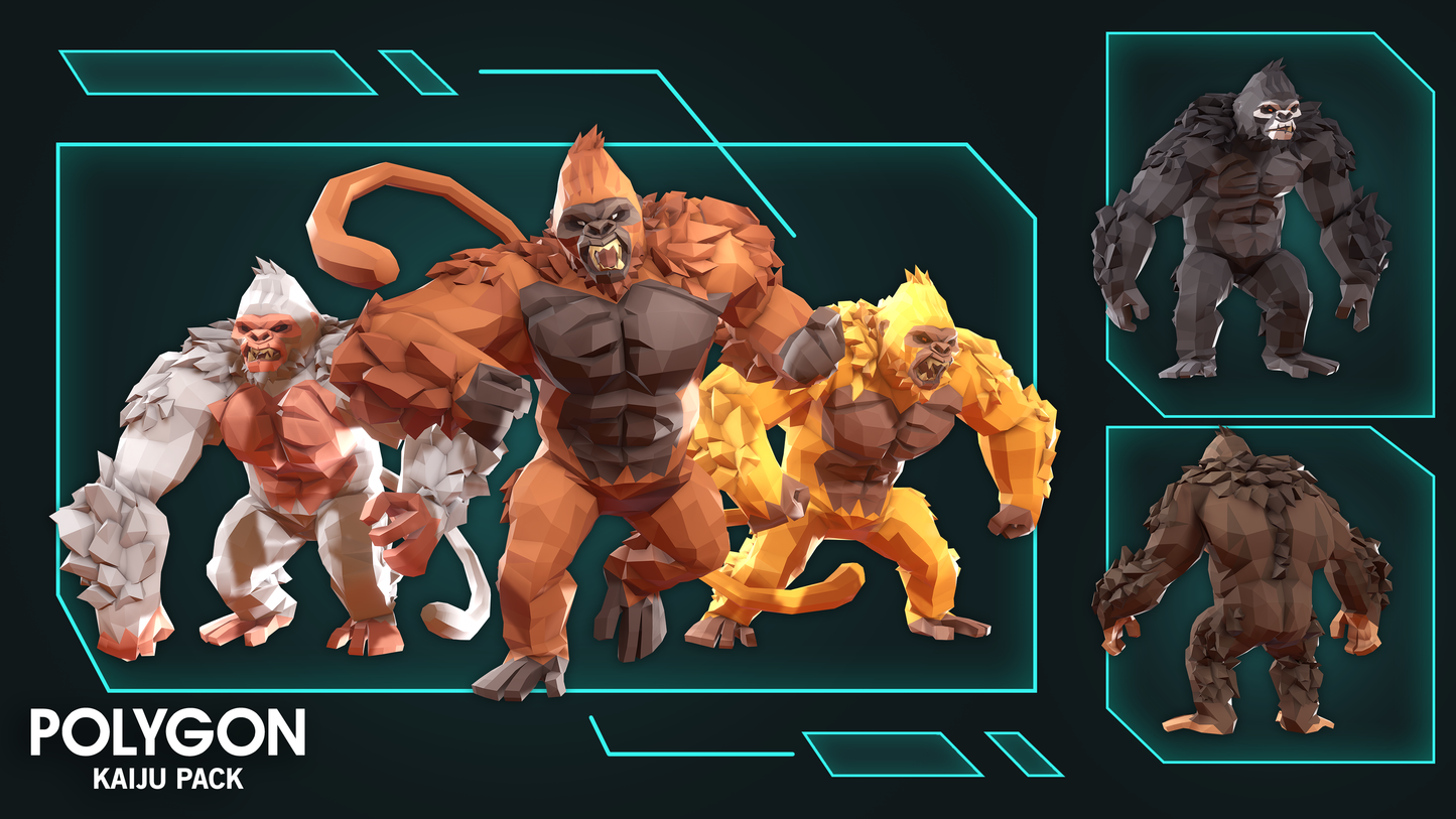 Polygon Kaiju 3D game asset pack showcasing the gorilla monster character