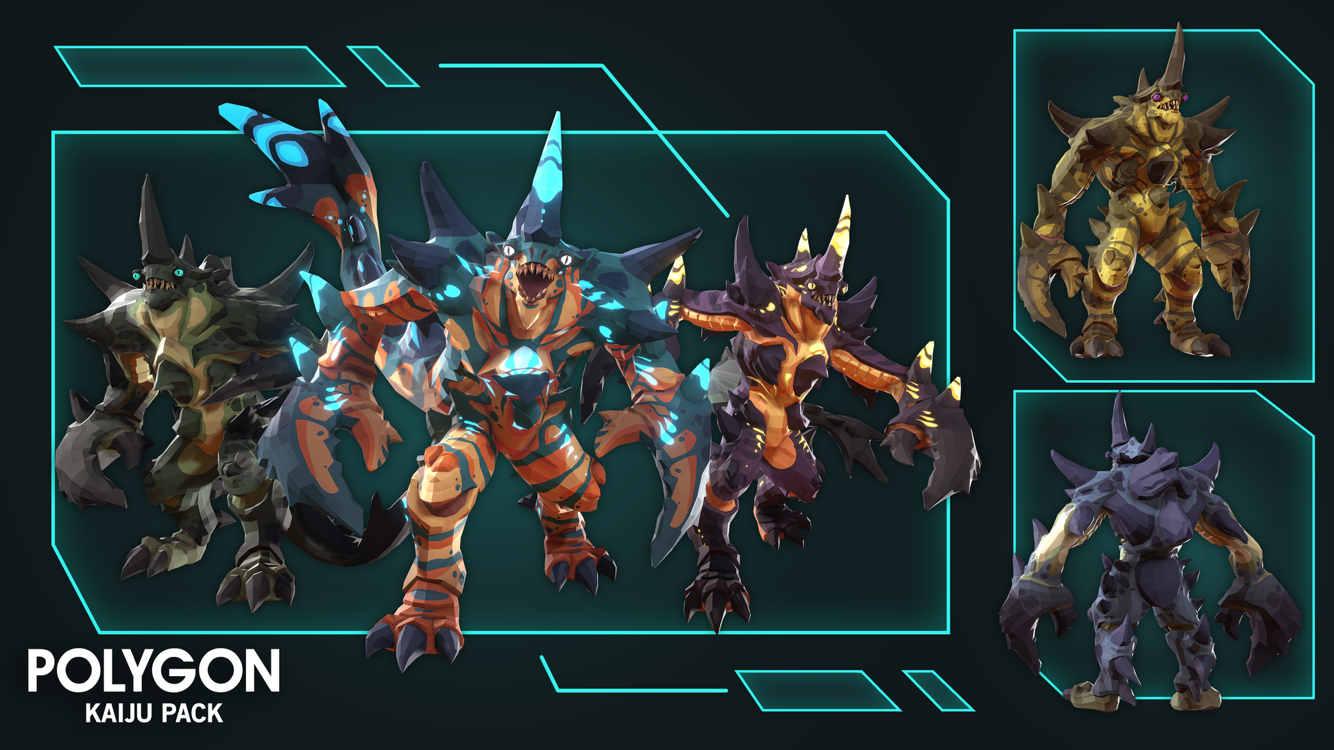 Polygon Kaiju 3D game asset pack showcasing the crab monster character