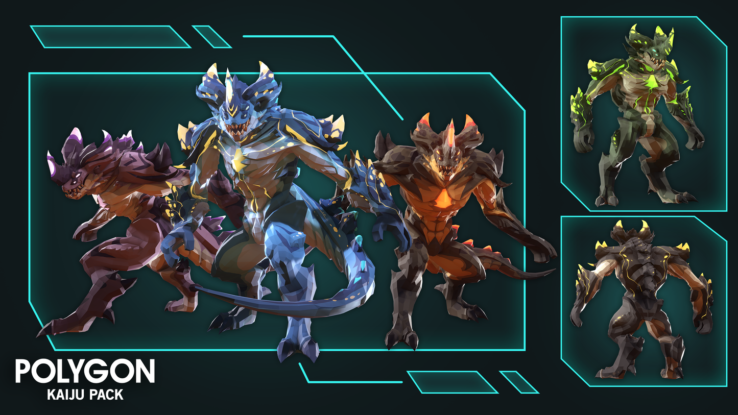Polygon Kaiju 3D game asset pack showcasing the alien monster character