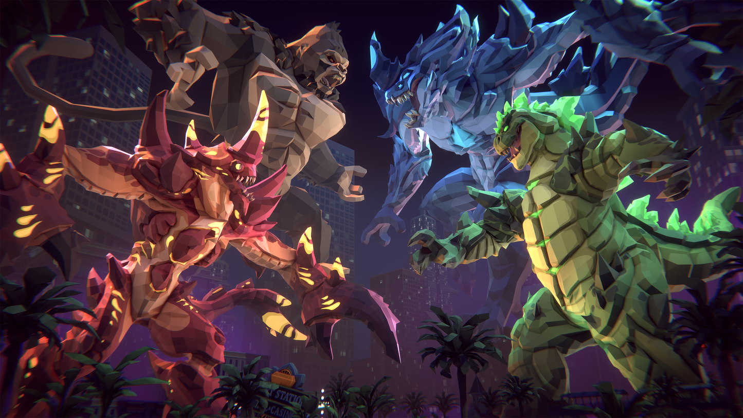 POLYGON Kaiju Pack featuring Gorilla, Lizard, Crab, and Alien monster game assets