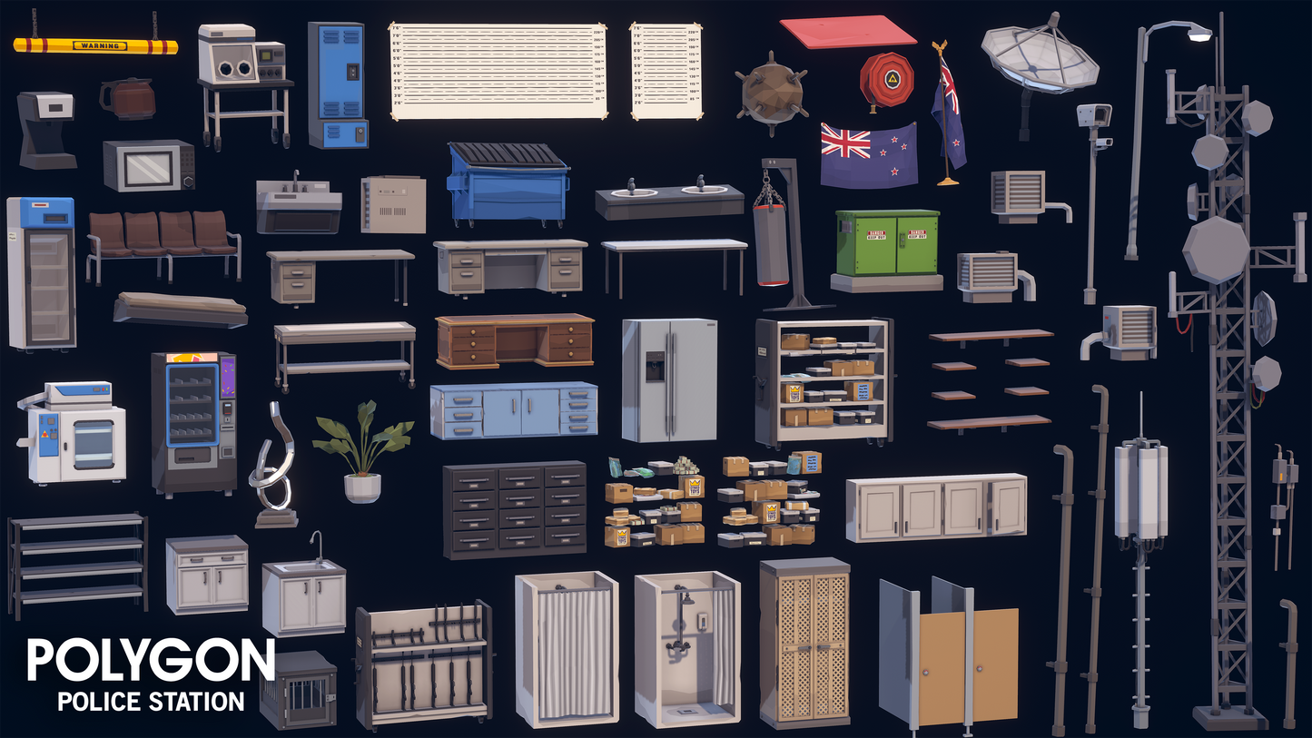 Interior 3D game asset props for creating a police station
