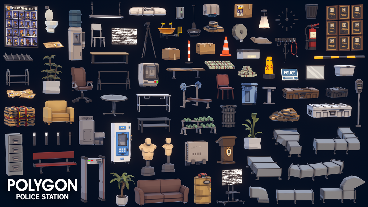 3D low poly game asset props for creating a police station building