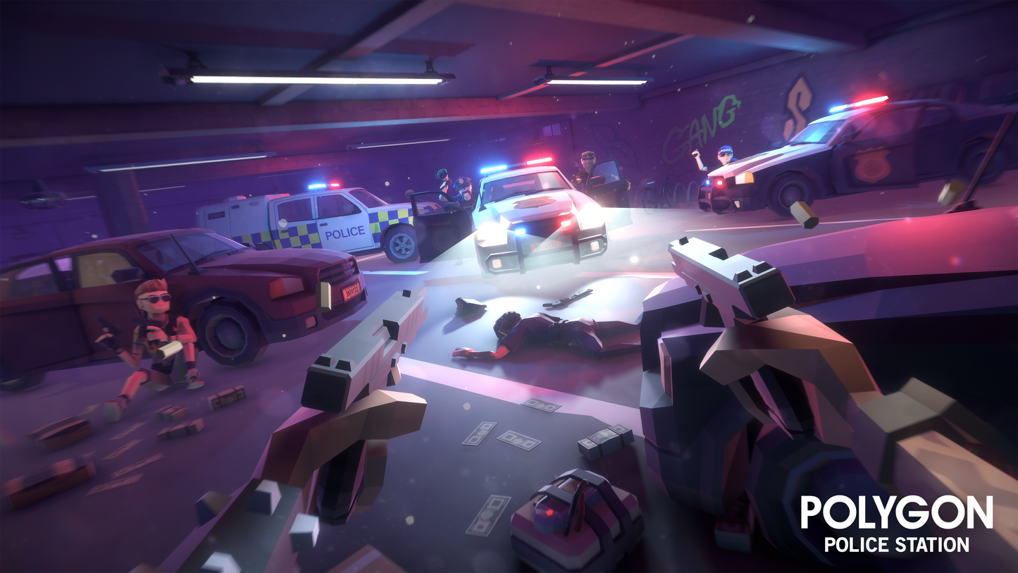 FPS criminal fighting police in a underground parking garage