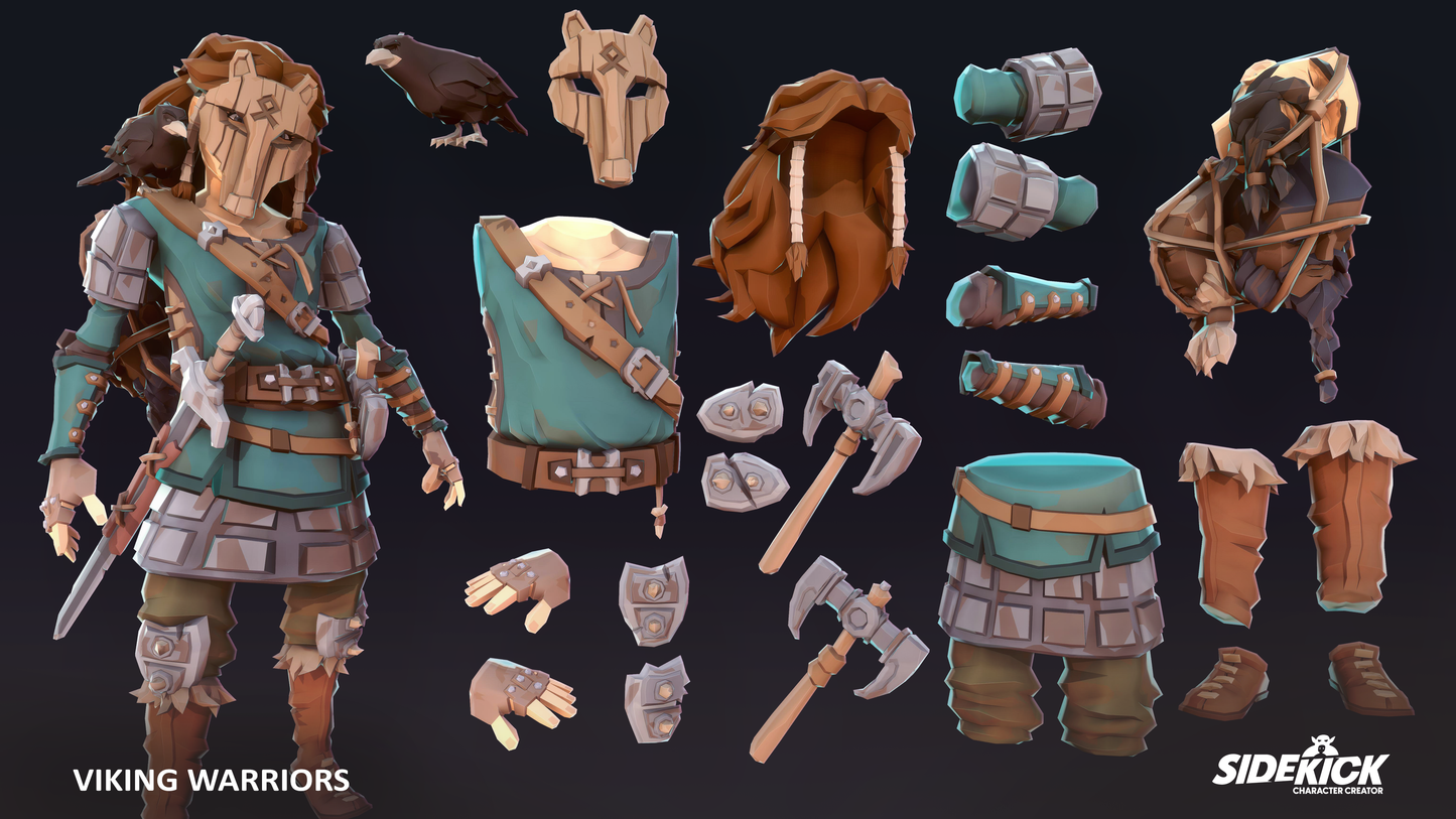 Viking warrior figure with interchangeable parts on a black background