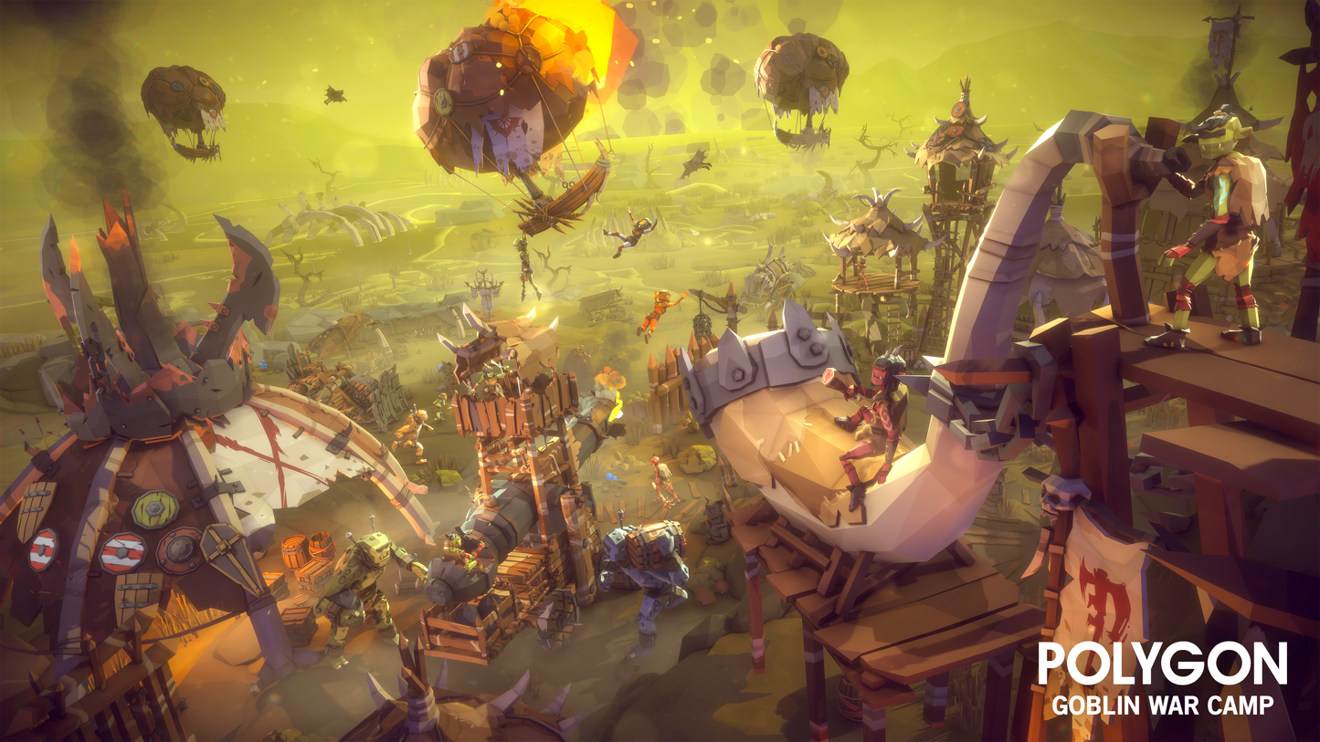 A large bone horn on top of the walls of a goblin war camp with cannon emplacements underneath it