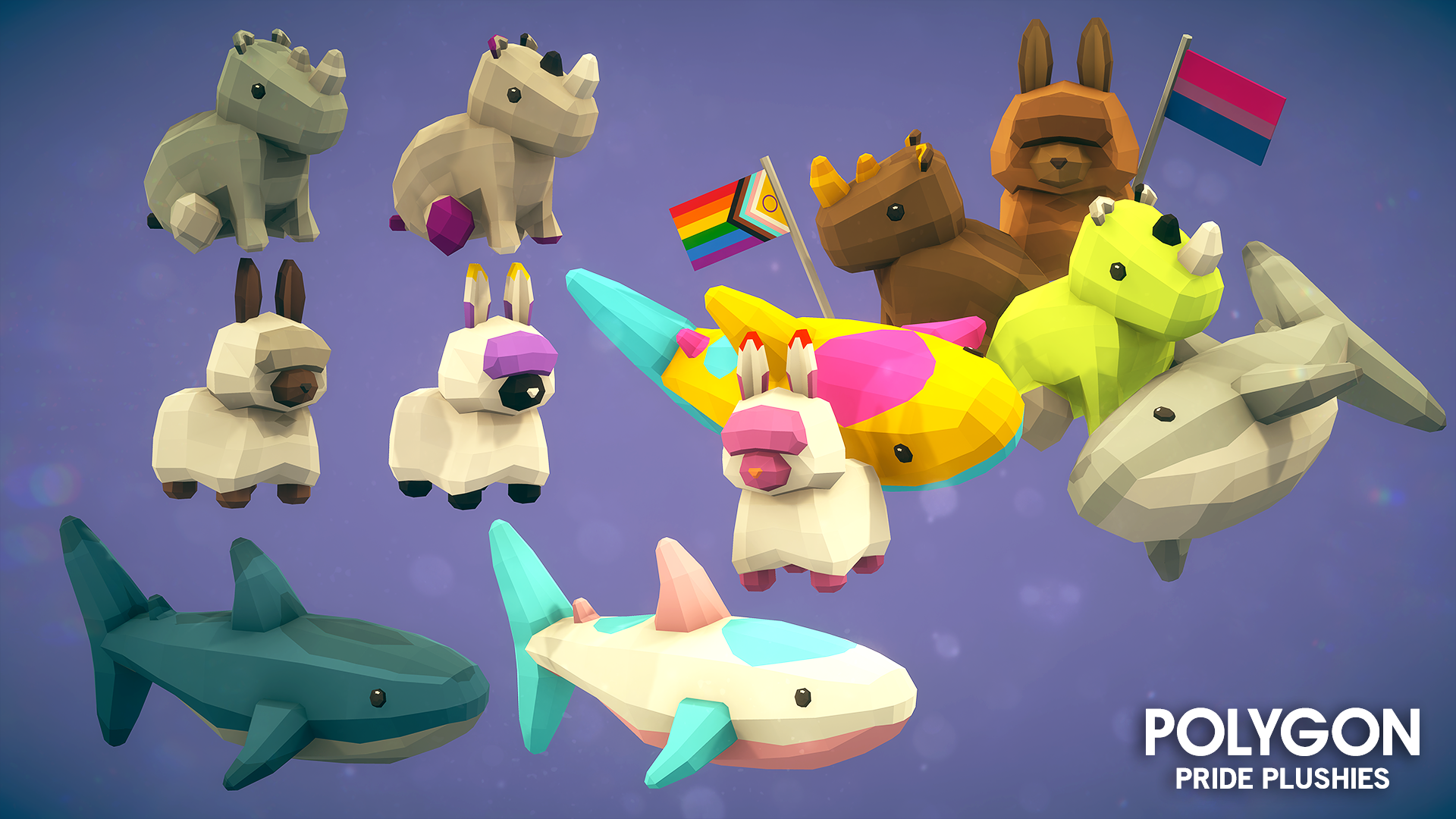 Pride Plushies 3D assets for Unity and Unreal Engine game development