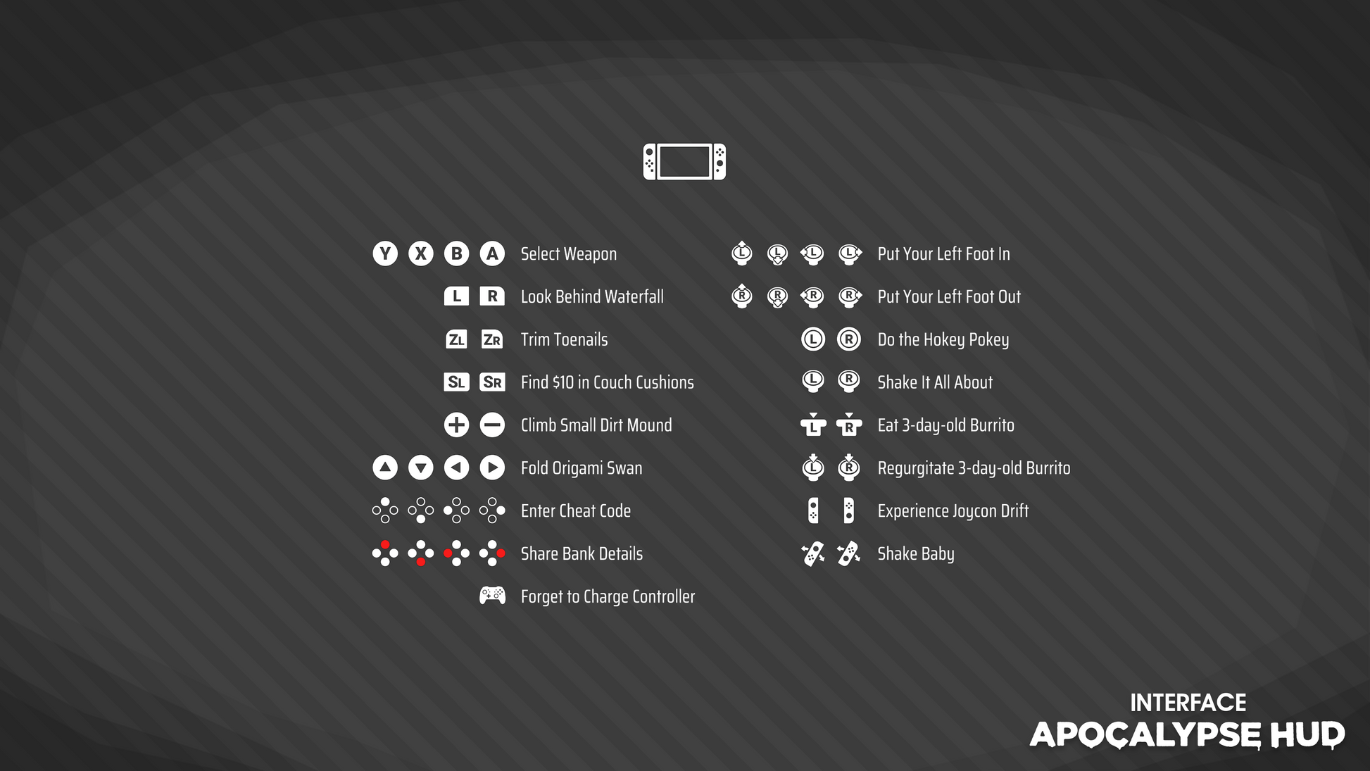 INTERFACE Apocalypse HUD UI asset pack displaying controller and user input sprites for game design