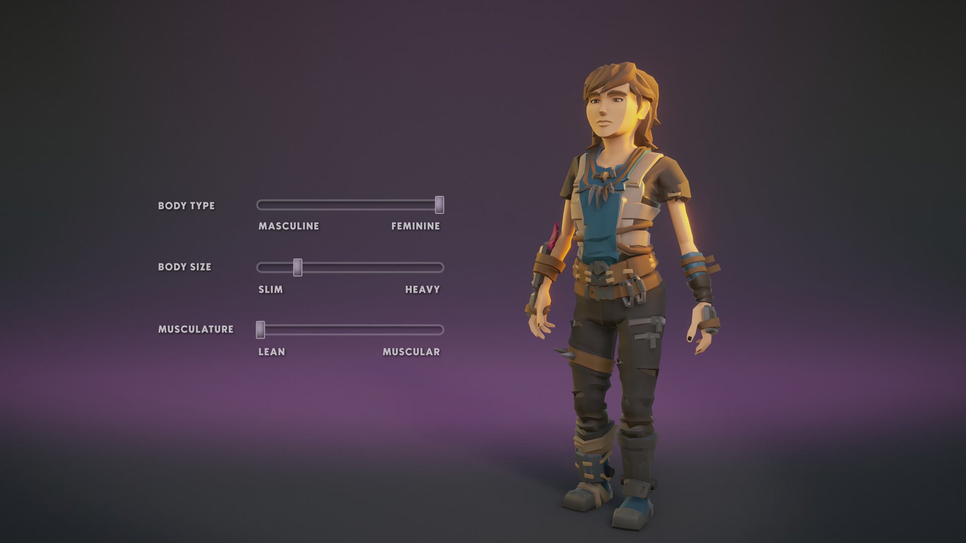 Sidekick 3D customisable character creator showcasing different body type, size and musculature options