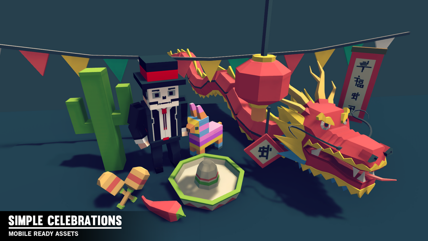 Cinco De Mayo and Chinese New Year low poly game assets
