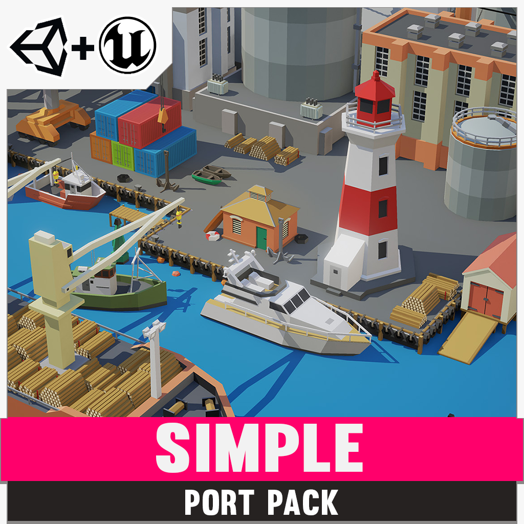 Simple Port assets Unity and Unreal 3D low poly asset for game development