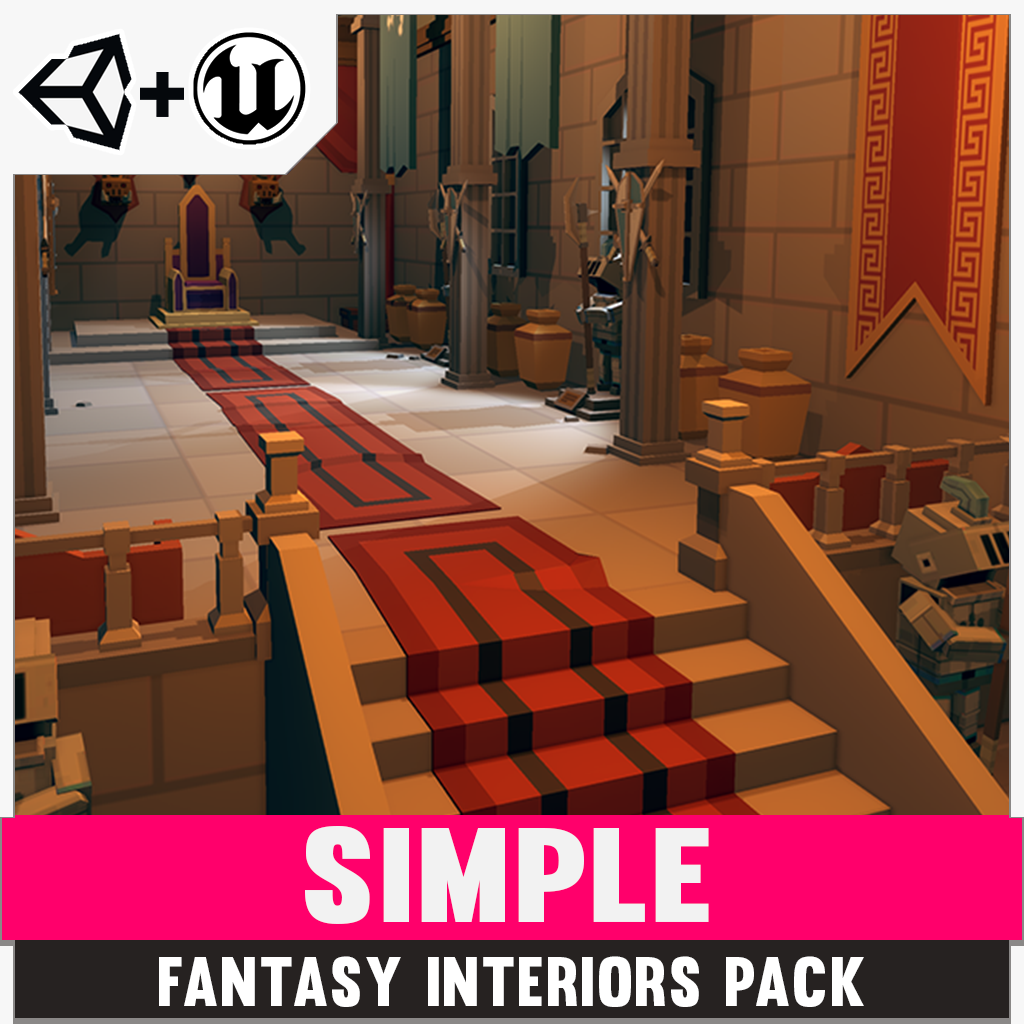 Simple Fantasy Interiors for Unity and Unreal Engine 3D low poly asset game development