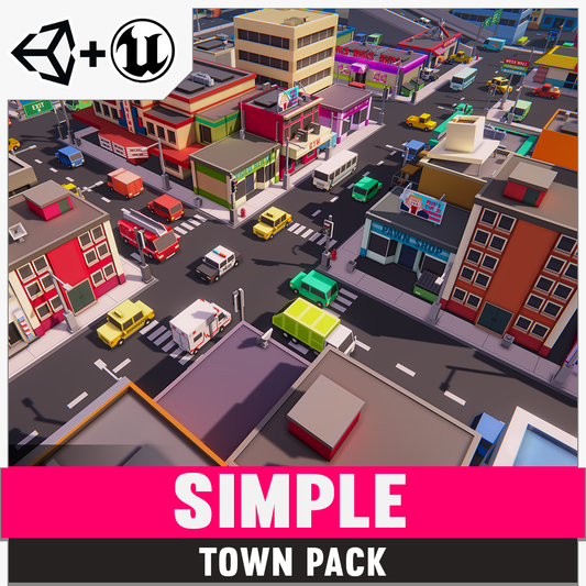 Simple Town Cartoon Assets for Unity and Unreal 3D low poly asset game development