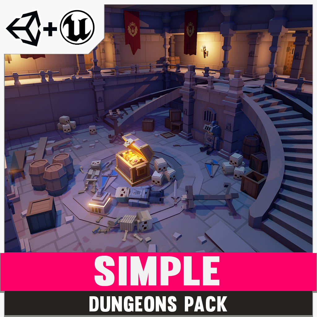Simple Dungeons Cartoon Assets for Unity and Unreal Engine 3D low poly asset game development