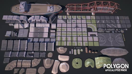 Apocalypse Pack 3D low poly city district assets for game development